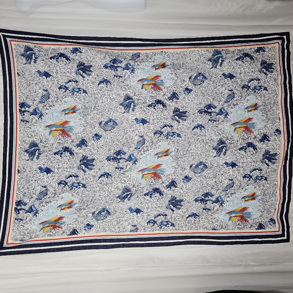 Lightweight Blue & White Koi Print Scarf - Unbranded